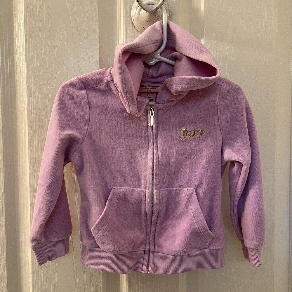 Juicy Couture Kids Velour Hoodie Full Zip Jacket Lavender Purple Girls Size 2T